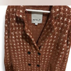 Anthropologie NVLT Rust and Cream Patterned Double-Breasted Pea Coat
